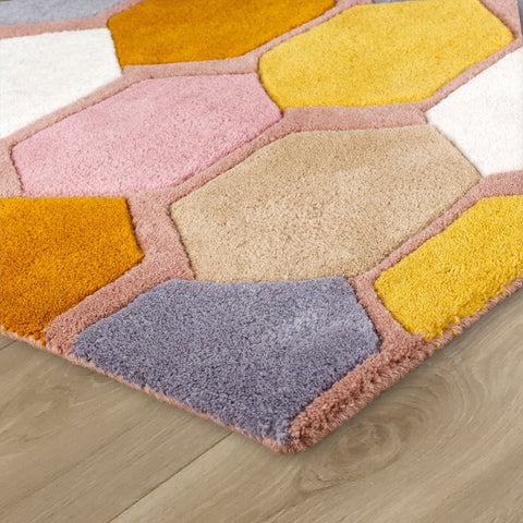 Wool Rug Modern Geometic Contour Cut Pattern Thick Heavy Rug Carpet