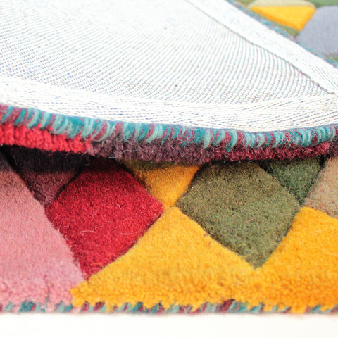 Designer Wool Rug Modern Multi Coloured Geometric Pattern Carpet Mat Bedroom Mat