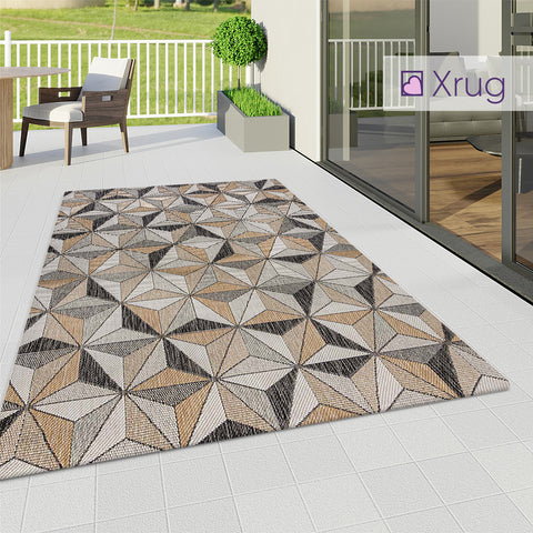 Outdoor Carpet Rug Plastic Grey Beige Flat Weave Geometric Large Runner Area Mat