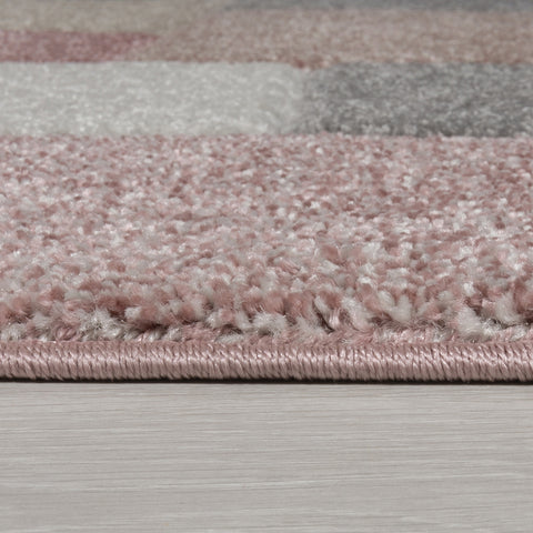 Dusky Pink Rug Hand Carved Pattern Mat Modern Geometric Carpet for Living Room