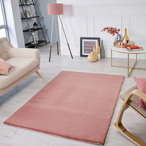 Dusky Pink Rug Super Soft Plain Living Room Bedroom Carpet Short Pile Area Mat
