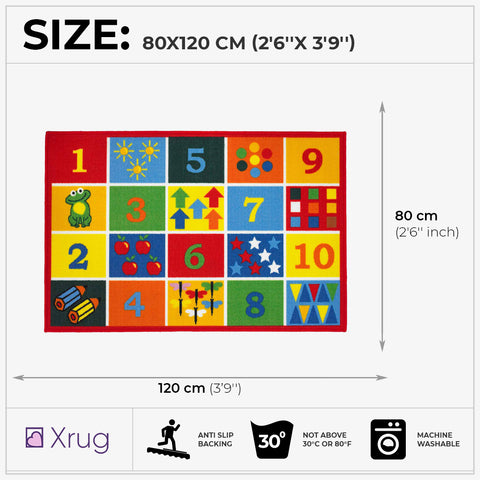 Kids Rug Educational NON SLIP MACHINE WASHABLE Numbers Nursery Play Mat for Bedroom Playroom 80x120cm