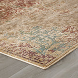 Distressed Rug Beige Vintage Oriental Pattern Multicoloured Rug Carpet Area Mat