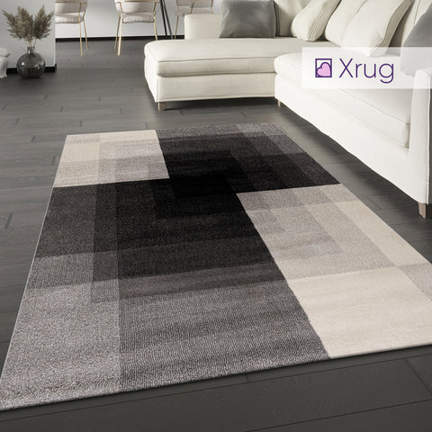 Black and Grey Rug Modern Geometric Living Room Abstract Large Runner Carpet Mat