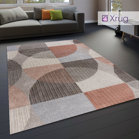 Geometric Rug Pink Grey Modern Colourful Abstract Pattern Living Room Runner Mat
