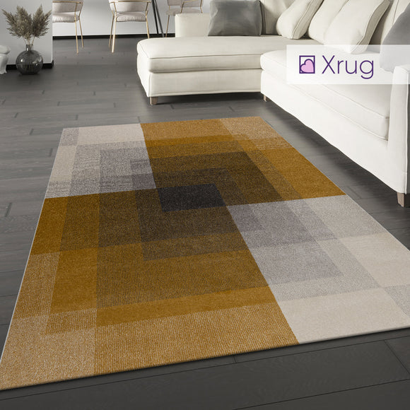 Grey and Ochre Rug Modern Yellow Geometric Large Small Abstract Room Runner Mat