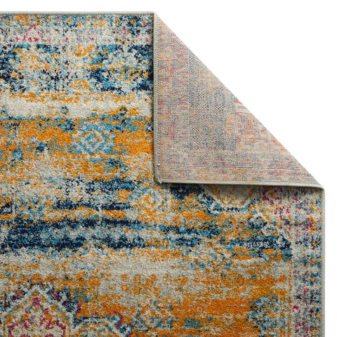 Blue and Mustard Rug Large Small Vintage Distressed Carpet Mat