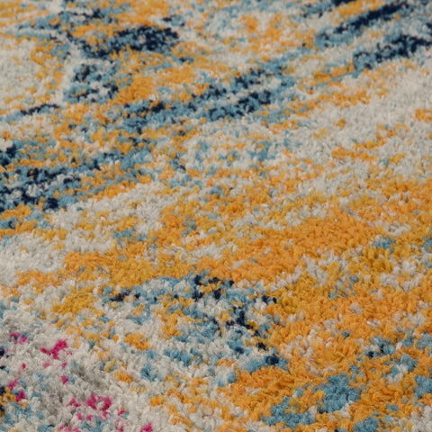 Distressed Blue and Mustard Rug Large Small Vintage Oriental Multi Colour Carpet