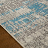 Distressed Abstract Rug Blue Grey Carpet Large Small Short Pile Living Room Bedroom Mat