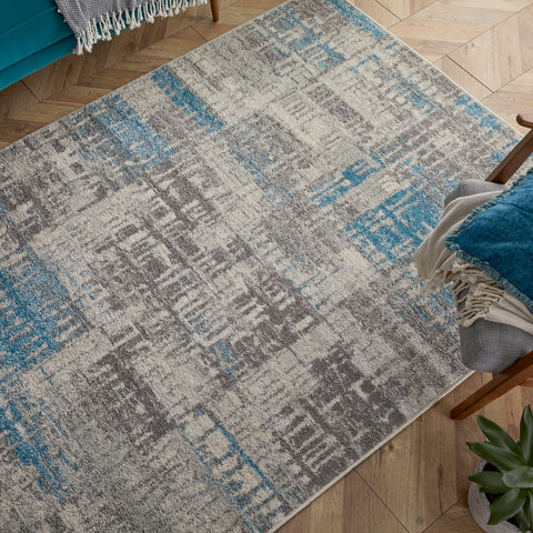 Modern Rug Blue Grey Hard Wearing Carpet Bedroom and Living Room Rugs Large Mat