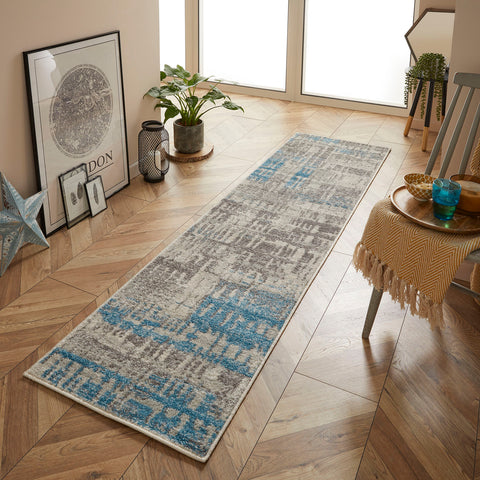 Modern Rug Blue Grey Hard Wearing Carpet Bedroom and Living Room Rugs Large Mat