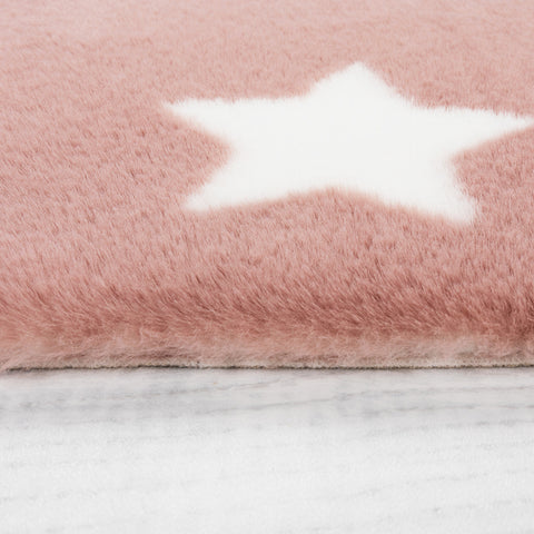 Pink White Cream Faux Fur Soft Carpet Кids Floor Rug Childrens Play Rug Star Pattern Small Carpet Bedroom Mat Nursery Baby Girls Polyester 90x150cm (3'x5')  