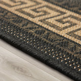 Kitchen Black Beige Rug Flat Weave Non Slip Woven Carpet Modern Greek Key Pattern Bordered Geometric Design Large Hall Hallway Runner Long Polypropylene Mat 60x180 60x230