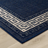 Kitchen Navy Blue Cream Rug Flat Weave Non Slip Woven Carpet Modern Greek Key Pattern Bordered Geometric Design Large Hall Hallway Runner Long Polypropylene Mat 60x180 60x230