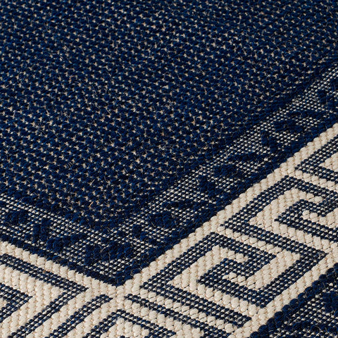 Kitchen Navy Blue Cream Rug Flat Weave Non Slip Woven Carpet Modern Greek Key Pattern Bordered Geometric Design Large Hall Hallway Runner Long Polypropylene Mat 60x180 60x230