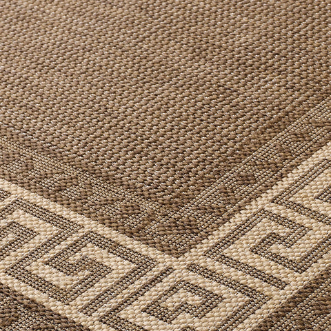 Kitchen Brown Beige Rug Flat Weave Non Slip Woven Carpet Modern Greek Key Pattern Bordered Geometric Design Large Hall Hallway Runner Long Polypropylene Mat 60x180 60x230