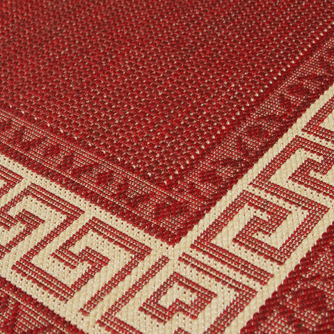 Kitchen Red Cream Rug Flat Weave Non Slip Woven Carpet Modern Greek Key Pattern Bordered Geometric Design Large Hall Hallway Runner Long Polypropylene Mat 60x180 60x230