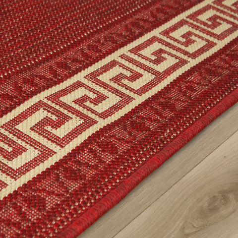 Kitchen Red Rug Flat Weave Non Slip Heavy Duty Hard Wearing Woven Carpet Modern Greek Key Pattern Bordered Geometric Pattern Small Large Hall Runner Polypropylene Mat 60x110 60x180 60x230 80x150 120x160 160x225