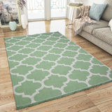 Green Cotton Rug Washable Trellis XL Large & Small Flatweave Natural Living Room Bedroom Carpet