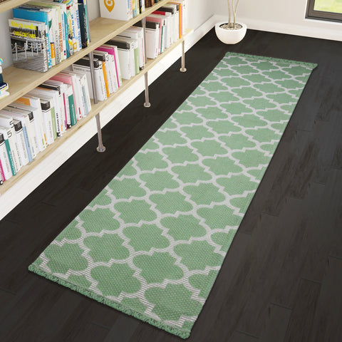 Runner Rug Green 300cm Cotton Machine Washable with Tassels Natural Runner for Bedroom Hallway