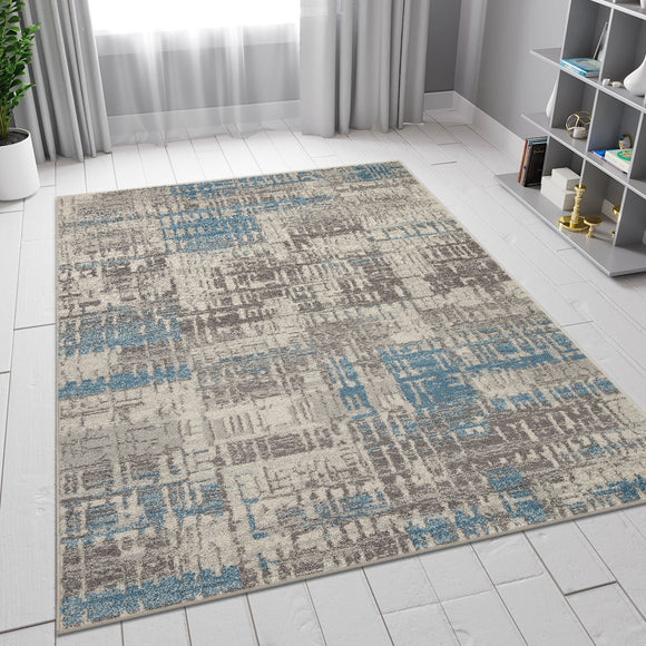 Distressed Abstract Rug Blue Grey Carpet Large Small Living Room Bedroom Carpet Mat