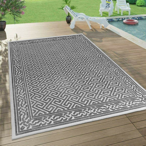 Outdoor Rug Grey Large XL Small Patio Garden Decking Geometric Soft Woven Mat