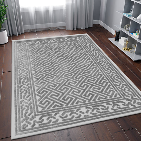 Grey Trellis Rug Living Room Dining Room Grey Pattern + Silver Grey Carpet Mat Large Small