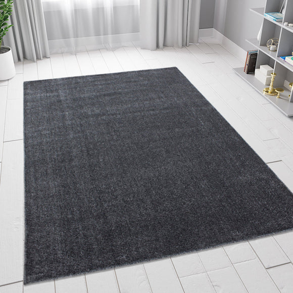 Plain Rug Dark Grey Solid Monochrome Soft Carpet Large XL Small Bedroom Living Room Floor Area Mats