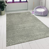 Grey Bedroom Rug Large Modern Checkered Pattern Floor Carpet Short Pile Area Mat