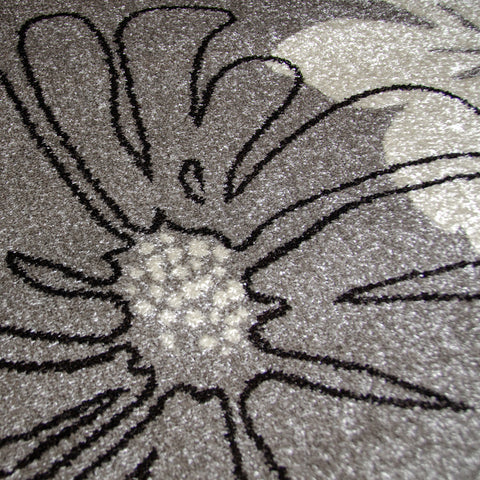 Modern Floral Design Rug Silver Grey White Soft Low Pile Woven Floor Carpet for Living Room or Bedroom