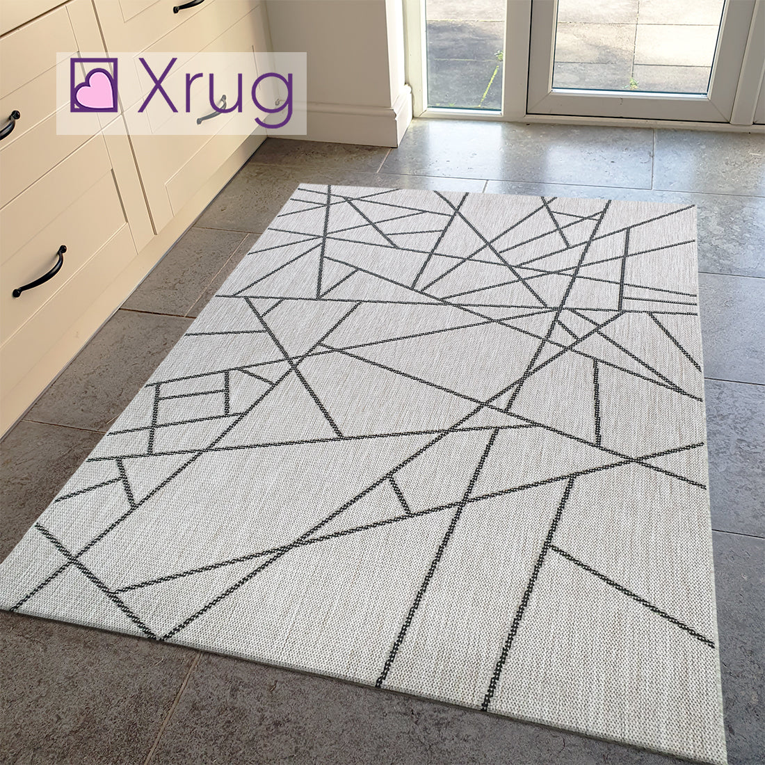 Grey Kitchen Rug Flat Weave Small Large Runner Geometric Patterned Fla ...