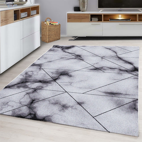 Contemporary Modern Abstract Geometric Rug Grey Black Patterned Carpet Small Extra Large XL Living Room Bedroom Area Lounge Mats Woven Polypropylene Heatset Short Low Pile 120x170 200x290 160x230 80x150 80x300