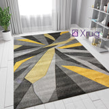 Grey Ochre Rug Geometric Hand Carved Pattern Carpet Abstract Bedroom Floor Mat