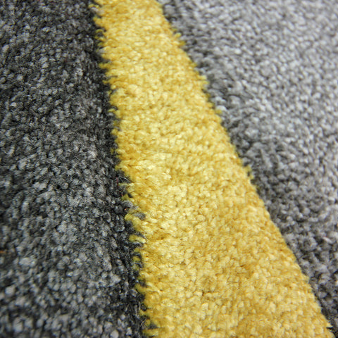 Grey Ochre Rug Geometric Hand Carved Pattern Carpet Abstract Bedroom Floor Mat