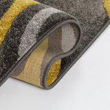 Grey Ochre Rug Mustard Floral Hand Carved Pattern Mat Bedroom Hall Runner Carpet