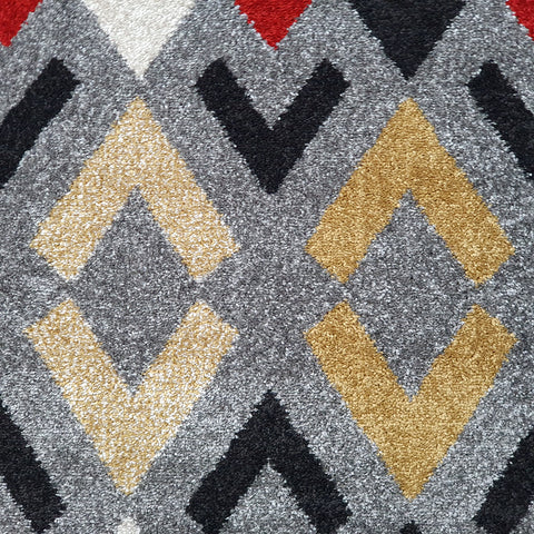 Modern Rugs Grey Red Yellow Mustard Geometric Abstract Patterned Carpet Small Large Area Mat Woven Friese Soft Polypropylene Living Dining Room Bedroom Lounge Runner Hallway 70x140 70x240 120x170 160x220 New