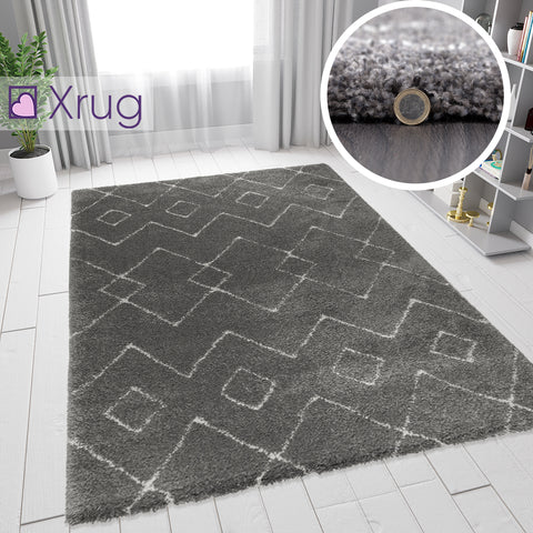Grey Rug Thick Pile Aztec Pattern Carpet Small X Large Bedroom Floor Modern Mat