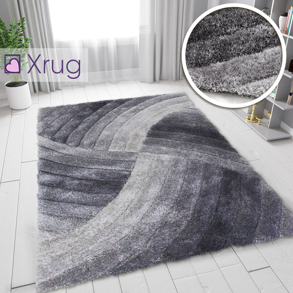 Grey Shaggy Rugs 3D Fluffy Rugs Hand-Carved Long Pile Patterned Bedroom Carpets Small Large