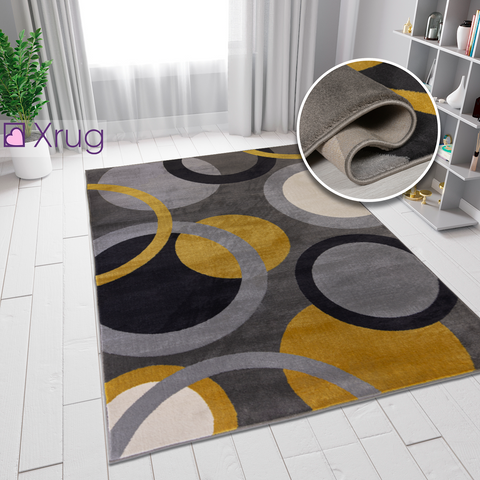 Grey Yellow Ochre Rug Circles Geometric Pattern Small Large Woven Carpet New Carpet Living Room Bedroom Area  Mat 80x150 120x170 160x230 Polypropylene