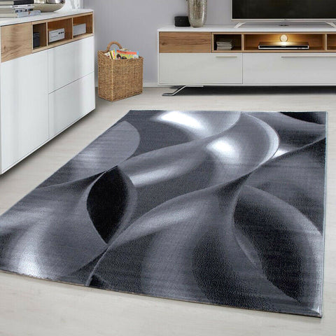 Abstract Rug Modern Silver Grey Black Wave Pattern Carpet Living Room Runner Mat