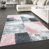 Blush Pink Grey Rug Faded Geometric Pattern Large Small Living Room Bedroom Carpet Mat