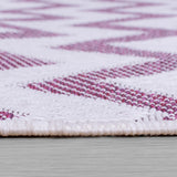 Indoor Outdoor Rug Pink Cream White Zig Zag Pattern Mat Water Resistant Carpet