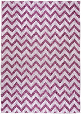 Indoor Outdoor Rug Pink Cream White Zig Zag Pattern Mat Water Resistant Carpet