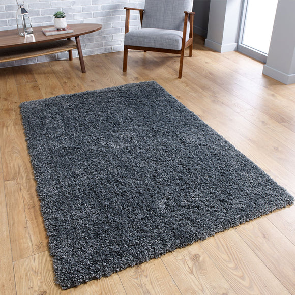 Dark Grey Fluffy Rug Large Small Runner 4cm Long Pile for Bedroom Living Room Charcoal Shaggy Carpet Mat