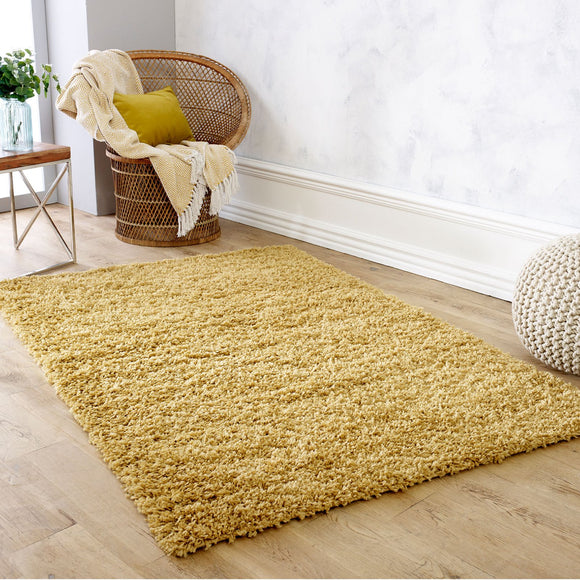 Mustard Fluffy Rug Large Small Runner 4cm Long Pile for Bedroom Living Room Gold Shaggy Carpet Mat