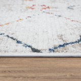 Cream Rug Ethno Style Carpet Multicolored Geometric Design Large Living Room Mat