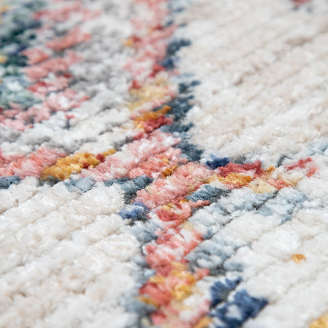 Cream Living Room Rug Vintage Geometric Diamonds Boho Multicoloured Large Carpet