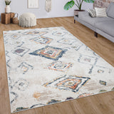 Cream Rug Vintage Boho Abstract Multicoloured Carpet for Living Room Hall Mat