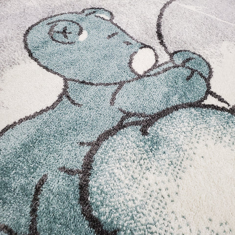 Kids Rug Grey Blue Bear Pattern Childrens Star Mat Round Nursery Playroom Carpet