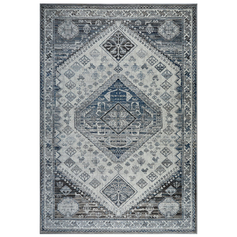 Traditional Rug Grey Cream Oriental Pattern Large Small Runner Circle Area Mats